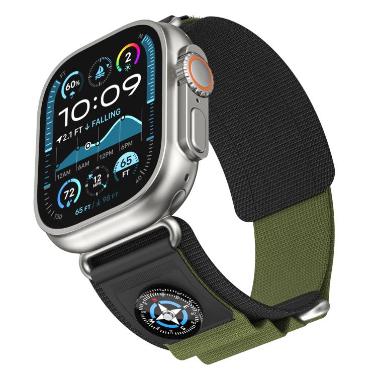 For Apple Watch 42mm / 41mm / 40mm / 38mm Compass Nylon Loop Watch Band(Black Army Green)