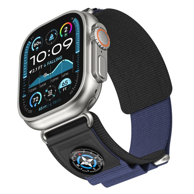 For Apple Watch 42mm / 41mm / 40mm / 38mm Compass Nylon Loop Watch Band(Black Blue)