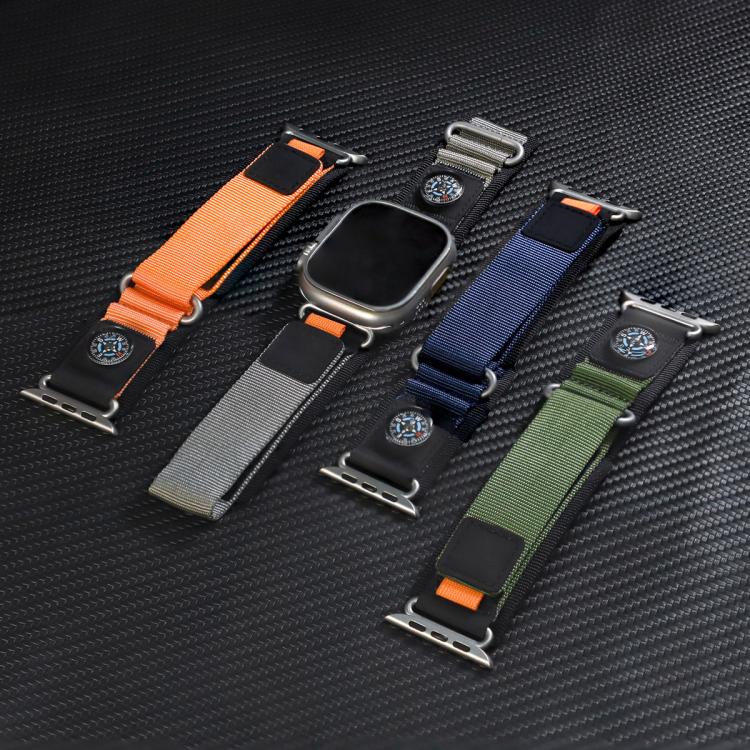 For Apple Watch 42mm / 41mm / 40mm / 38mm Compass Nylon Loop Watch Band(Black Orange)