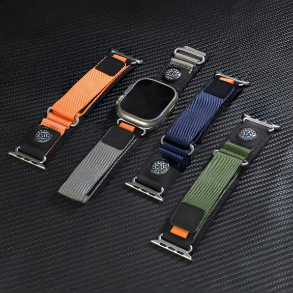For Apple Watch 42mm / 41mm / 40mm / 38mm Compass Nylon Loop Watch Band(Black Blue)