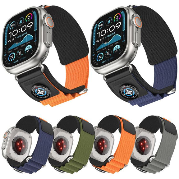 For Apple Watch 46mm / 49mm / 45mm / 44mm Compass Nylon Loop Watch Band(Black Orange)
