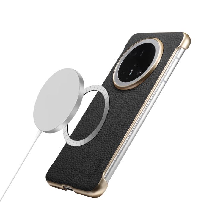 For Huawei Mate 60 Denior A20 Genuine Leather Litchi Texture MagSafe Frameless Phone Case(Black)