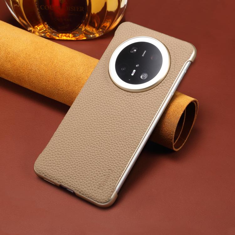 For Huawei Mate 60 Denior A20 Genuine Leather Litchi Texture MagSafe Frameless Phone Case(Khaki)