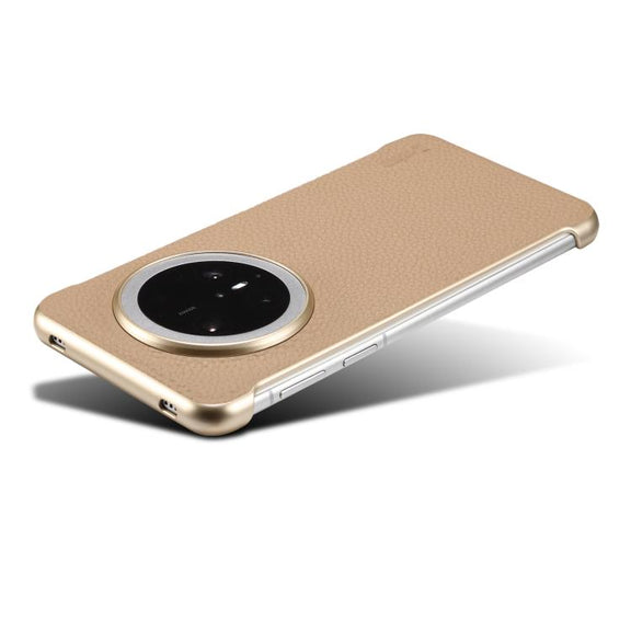 For Huawei Mate 60 Denior A20 Genuine Leather Litchi Texture MagSafe Frameless Phone Case(Khaki)