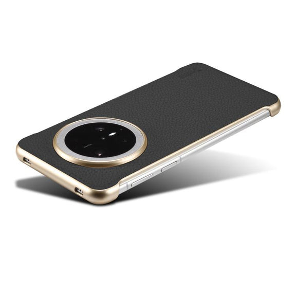 For Huawei Mate 60 Pro Denior A20 Genuine Leather Litchi Texture MagSafe Frameless Phone Case(Black)