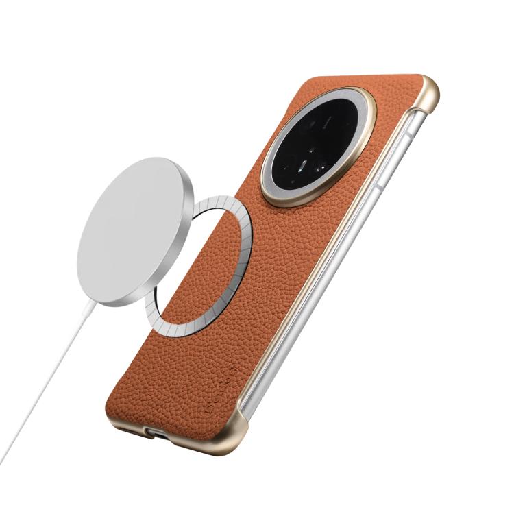 For Huawei Mate 70 Denior A20 Genuine Leather Litchi Texture MagSafe Frameless Phone Case(Brown)