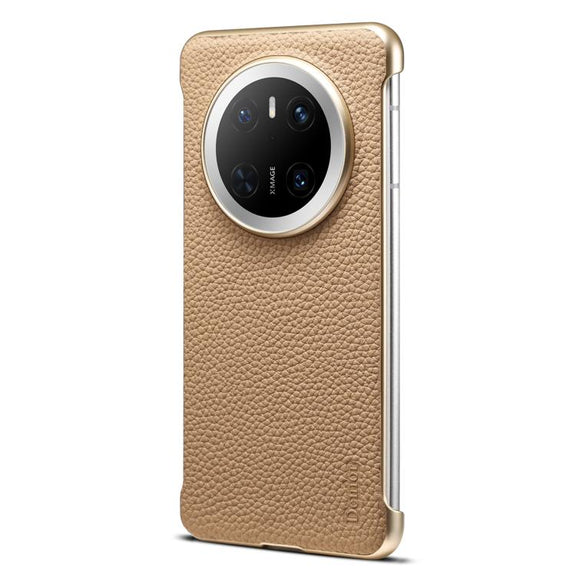 For Huawei Mate 70 Denior A20 Genuine Leather Litchi Texture MagSafe Frameless Phone Case(Khaki)