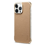 For iPhone 14 Pro Denior A20 Genuine Leather Litchi Texture MagSafe Frameless Phone Case(Khaki)