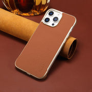 For iPhone 14 Pro Max Denior A20 Genuine Leather Litchi Texture MagSafe Frameless Phone Case(Brown)