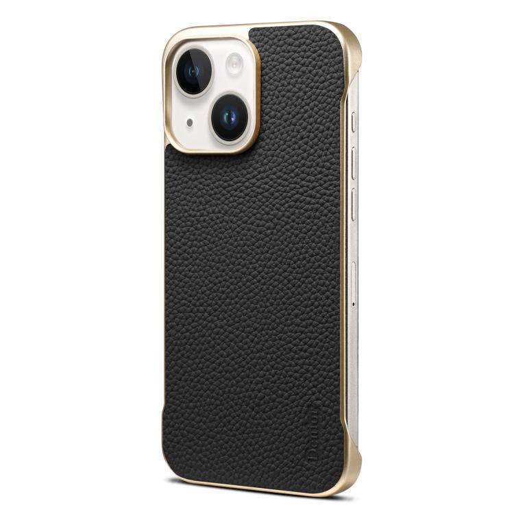 For iPhone 15 Denior A20 Genuine Leather Litchi Texture MagSafe Frameless Phone Case(Black)