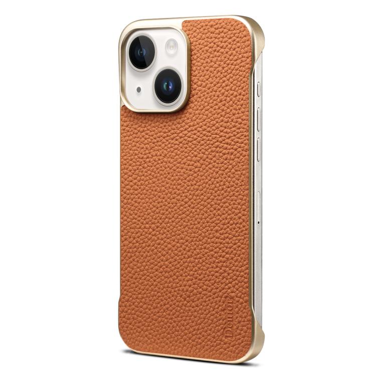 For iPhone 15 Denior A20 Genuine Leather Litchi Texture MagSafe Frameless Phone Case(Brown)