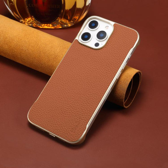 For iPhone 15 Denior A20 Genuine Leather Litchi Texture MagSafe Frameless Phone Case(Brown)