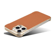 For iPhone 15 Plus / 14 Plus Denior A20 Genuine Leather Litchi Texture MagSafe Frameless Phone Case(Brown)