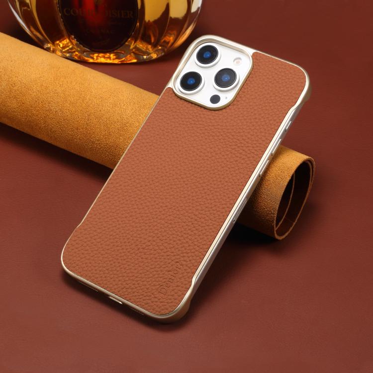 For iPhone 16 Denior A20 Genuine Leather Litchi Texture MagSafe Frameless Phone Case(Brown)