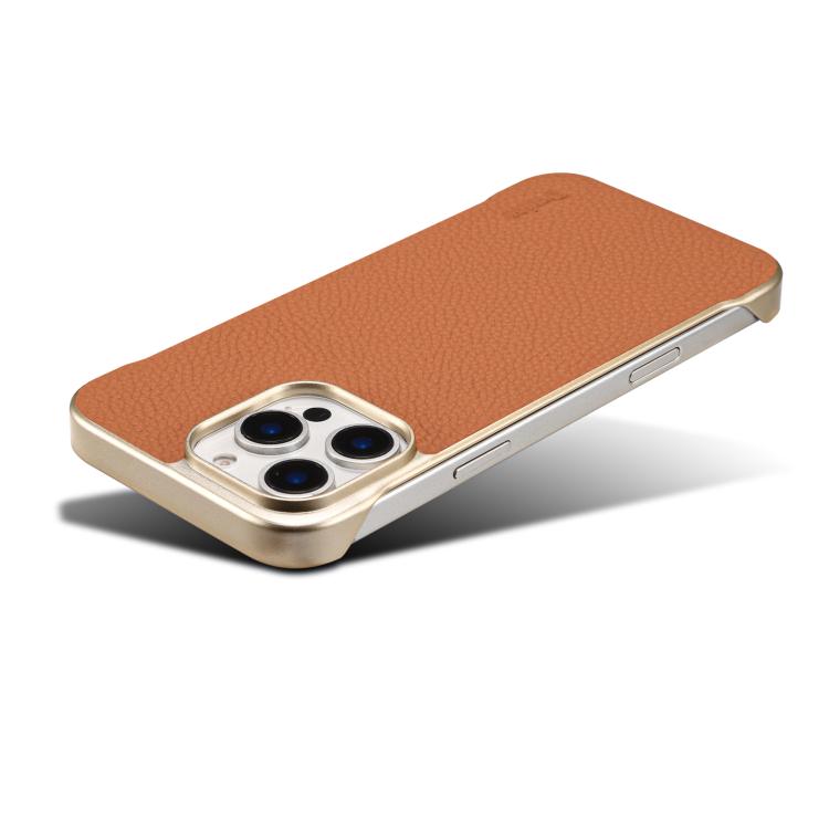 For iPhone 16 Denior A20 Genuine Leather Litchi Texture MagSafe Frameless Phone Case(Brown)