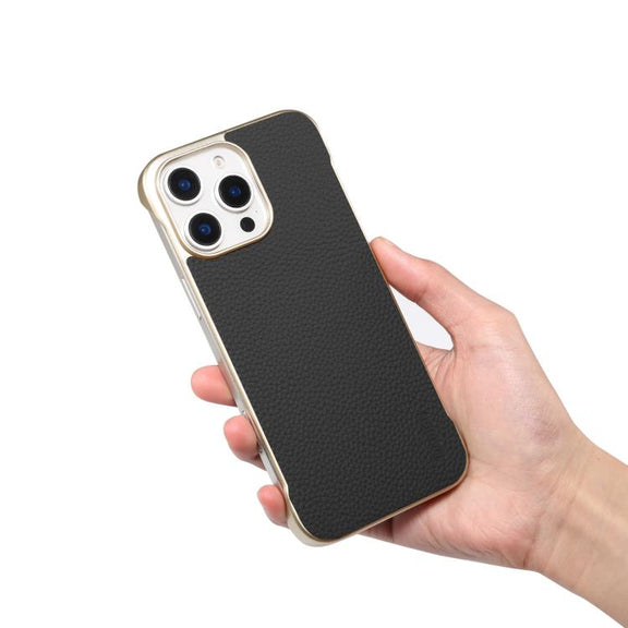 For iPhone 16 Plus Denior A20 Genuine Leather Litchi Texture MagSafe Frameless Phone Case(Black)