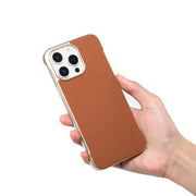 For iPhone 16 Pro Max Denior A20 Genuine Leather Litchi Texture MagSafe Frameless Phone Case(Brown)