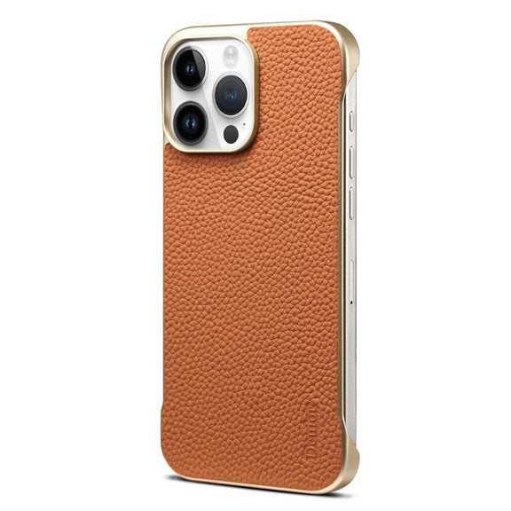 For iPhone 16 Pro Max Denior A20 Genuine Leather Litchi Texture MagSafe Frameless Phone Case(Brown)