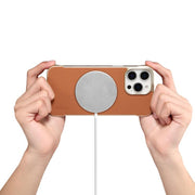 For iPhone 16 Pro Max Denior A20 Genuine Leather Litchi Texture MagSafe Frameless Phone Case(Brown)