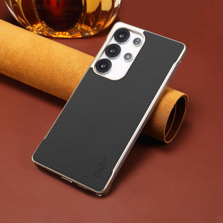 For Samsung Galaxy S25 5G Denior A20 Genuine Leather Litchi Texture MagSafe Frameless Phone Case(Black)