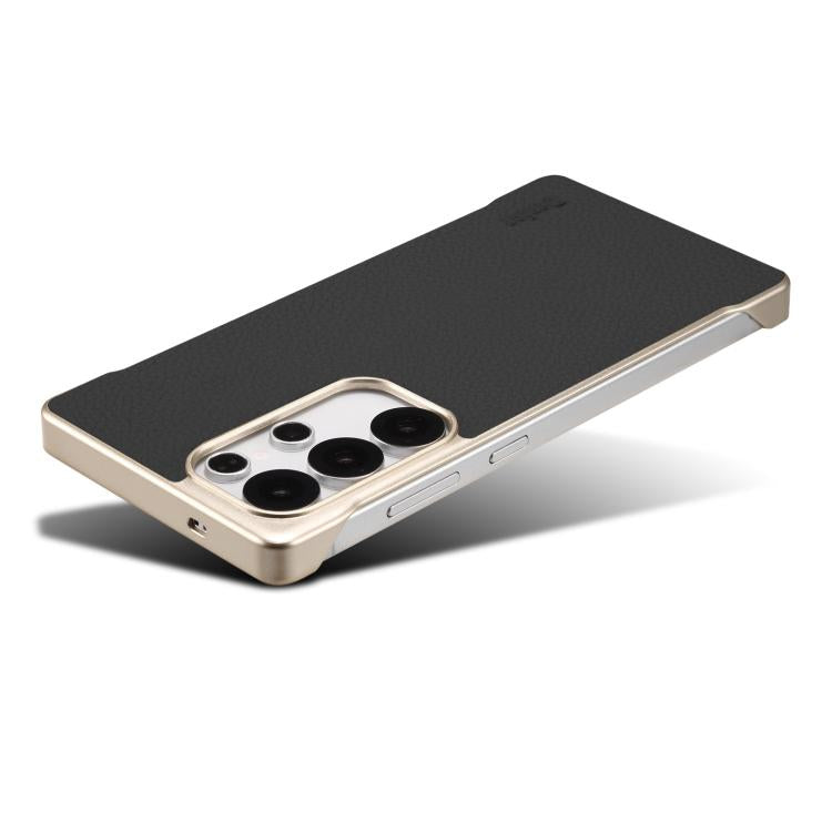 For Samsung Galaxy S25 5G Denior A20 Genuine Leather Litchi Texture MagSafe Frameless Phone Case(Black)