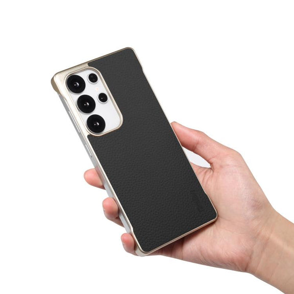 For Samsung Galaxy S25 5G Denior A20 Genuine Leather Litchi Texture MagSafe Frameless Phone Case(Black)