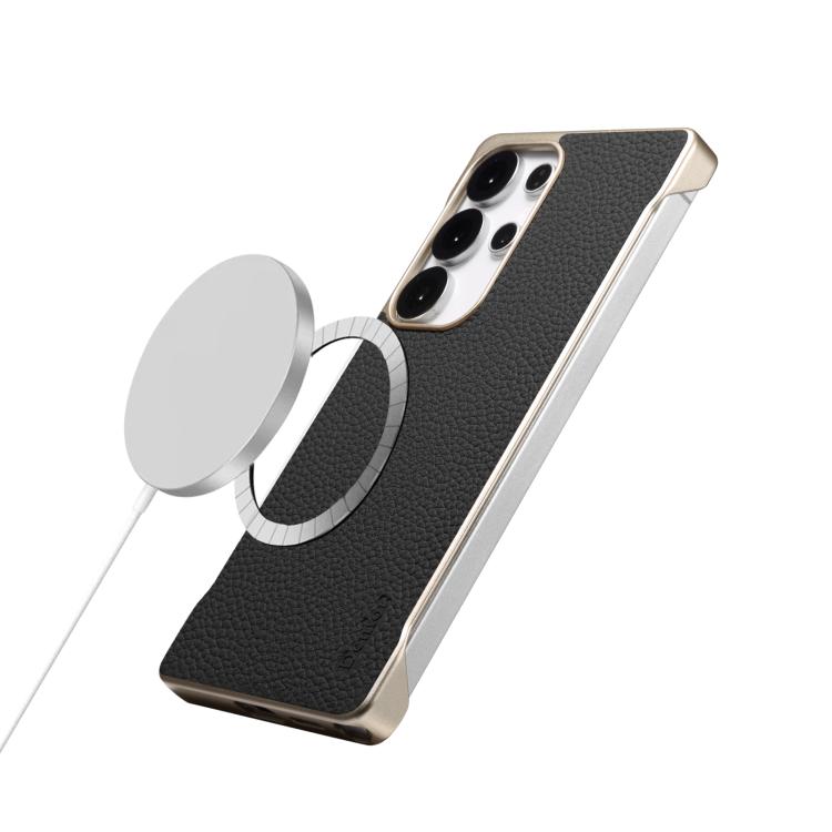 For Samsung Galaxy S25 5G Denior A20 Genuine Leather Litchi Texture MagSafe Frameless Phone Case(Black)