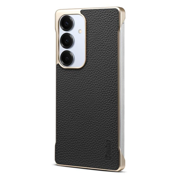For Samsung Galaxy S25 5G Denior A20 Genuine Leather Litchi Texture MagSafe Frameless Phone Case(Black)
