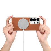 For Samsung Galaxy S25 5G Denior A20 Genuine Leather Litchi Texture MagSafe Frameless Phone Case(Brown)