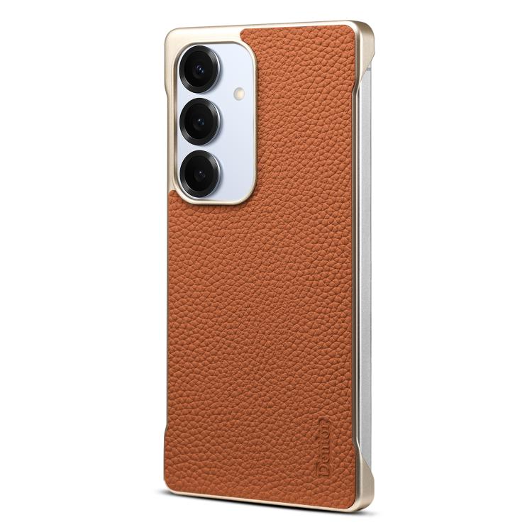 For Samsung Galaxy S25+ 5G Denior A20 Genuine Leather Litchi Texture MagSafe Frameless Phone Case(Brown)