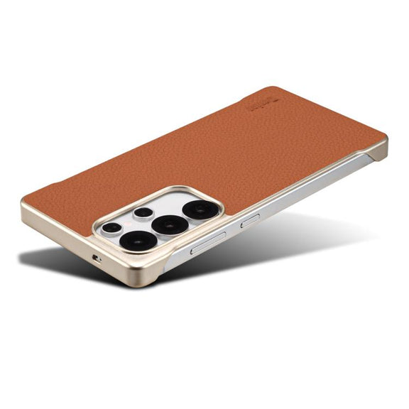 For Samsung Galaxy S25+ 5G Denior A20 Genuine Leather Litchi Texture MagSafe Frameless Phone Case(Brown)