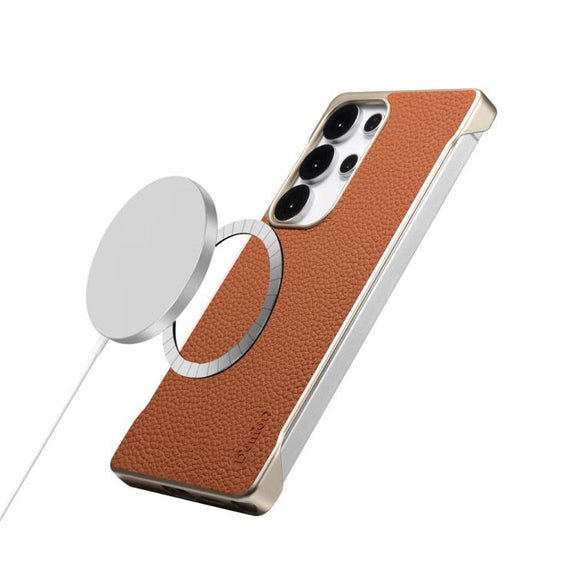 For Samsung Galaxy S25+ 5G Denior A20 Genuine Leather Litchi Texture MagSafe Frameless Phone Case(Brown)