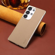 For Samsung Galaxy S25+ 5G Denior A20 Genuine Leather Litchi Texture MagSafe Frameless Phone Case(Khaki)