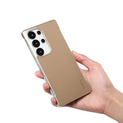 For Samsung Galaxy S25+ 5G Denior A20 Genuine Leather Litchi Texture MagSafe Frameless Phone Case(Khaki)