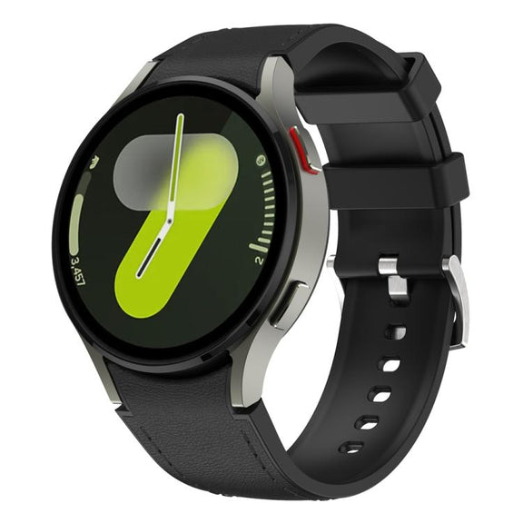 For Samsung Galaxy Watch 7 / 6 / 5 / 4 Silver Pin Buckle Leather Silicone Watch Band(Black)