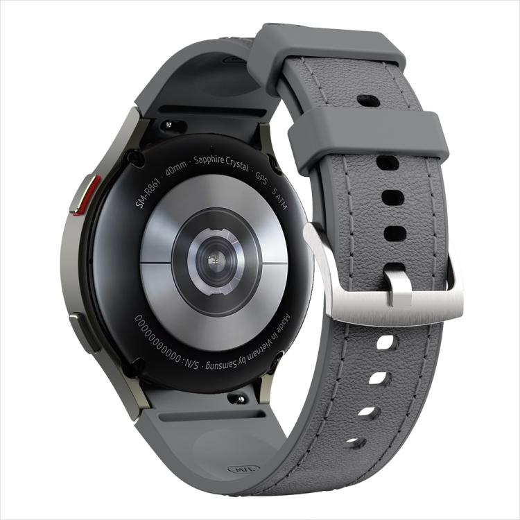 For Samsung Galaxy Watch 7 / 6 / 5 / 4 Silver Pin Buckle Leather Silicone Watch Band(Dark Grey)