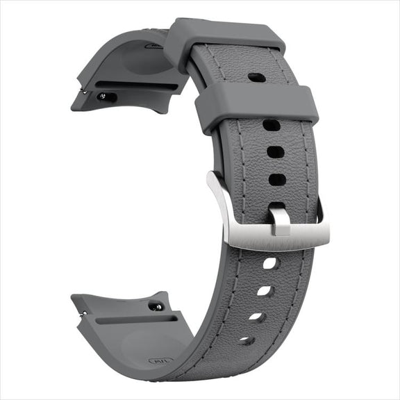 For Samsung Galaxy Watch 7 / 6 / 5 / 4 Silver Pin Buckle Leather Silicone Watch Band(Dark Grey)