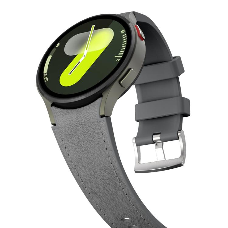 For Samsung Galaxy Watch 7 / 6 / 5 / 4 Silver Pin Buckle Leather Silicone Watch Band(Dark Grey)
