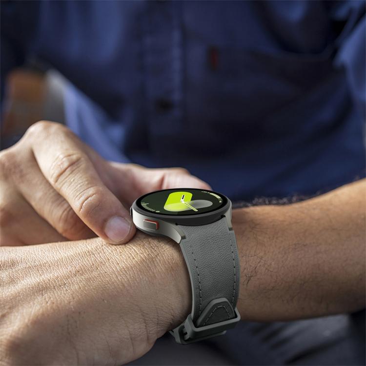 For Samsung Galaxy Watch 7 / 6 / 5 / 4 Silver Pin Buckle Leather Silicone Watch Band(Dark Grey)