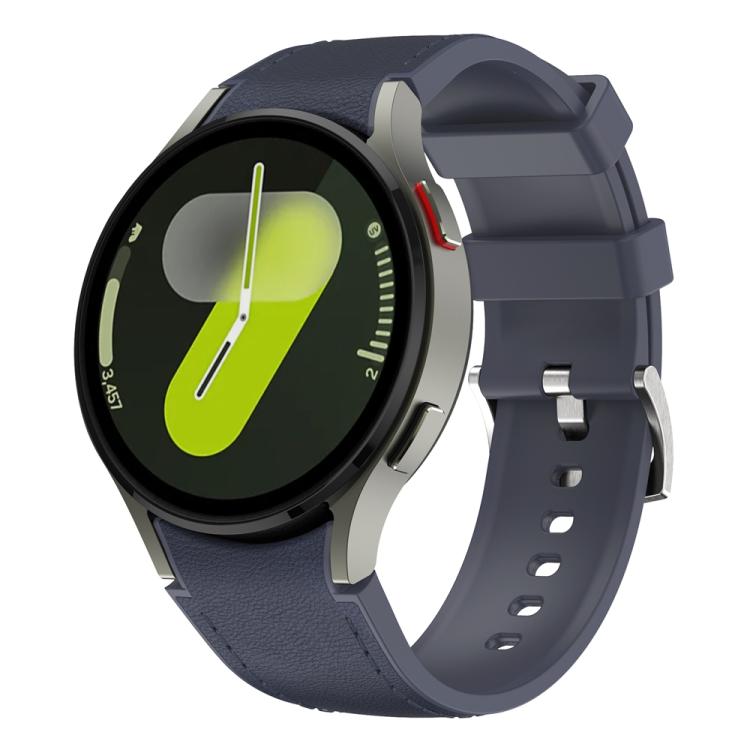 For Samsung Galaxy Watch 7 / 6 / 5 / 4 Silver Pin Buckle Leather Silicone Watch Band(Midnight Blue)