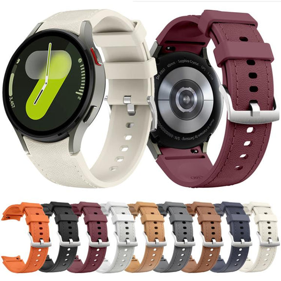For Samsung Galaxy Watch 7 / 6 / 5 / 4 Silver Pin Buckle Leather Silicone Watch Band(Starlight)