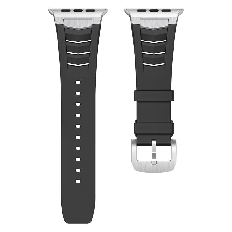 For Apple Watch Ultra / Ultra 2 49mm Stainless Steel Buckle Fluororubber Watch Band(Black Silver)