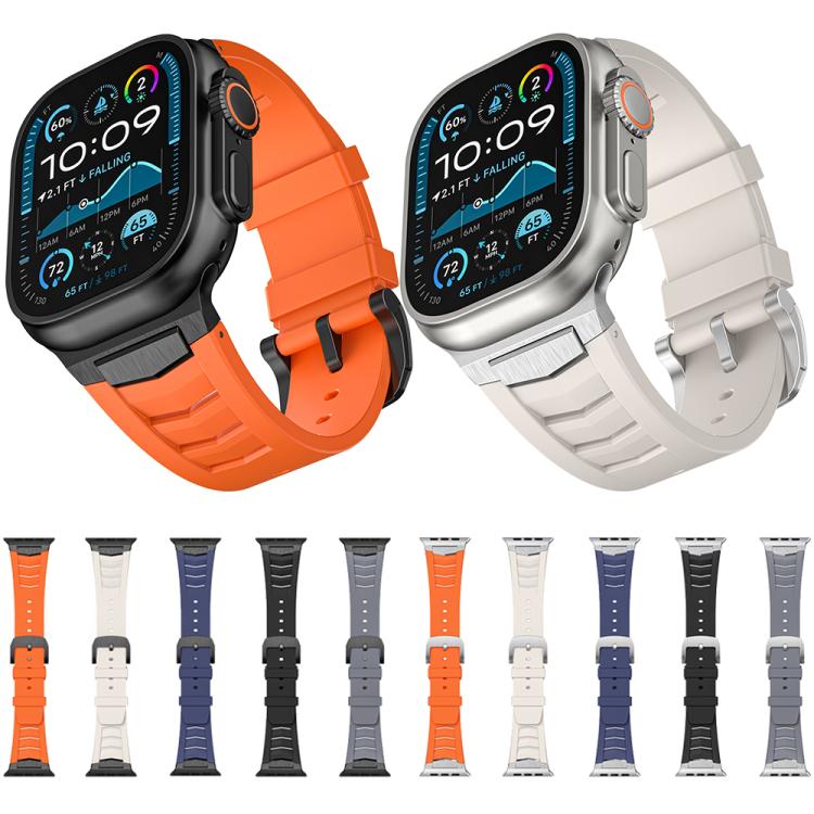 For Apple Watch Ultra / Ultra 2 49mm Stainless Steel Buckle Fluororubber Watch Band(Black Silver)