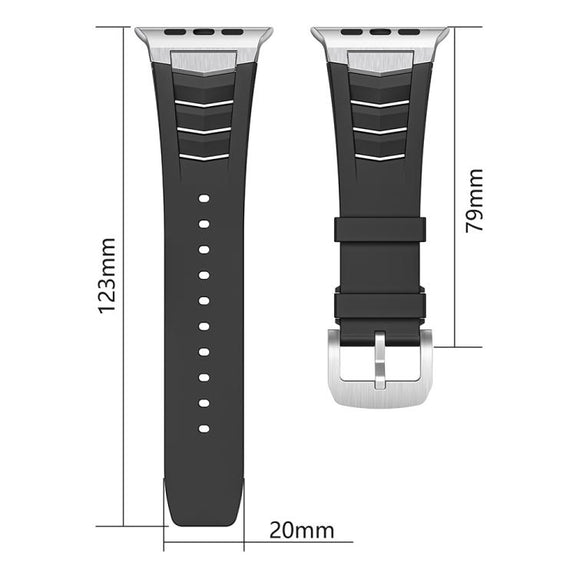For Apple Watch Ultra / Ultra 2 49mm Stainless Steel Buckle Fluororubber Watch Band(Black Silver)