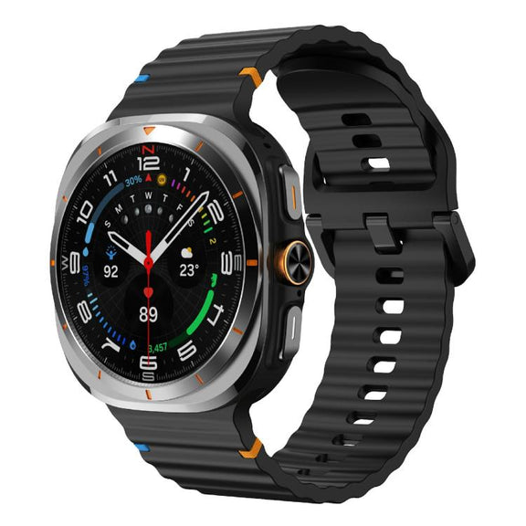 For Samsung Galaxy Watch Ultra 47mm / Ultra 2025 Kalebol Wave-stitched Silicone Strap(Black)