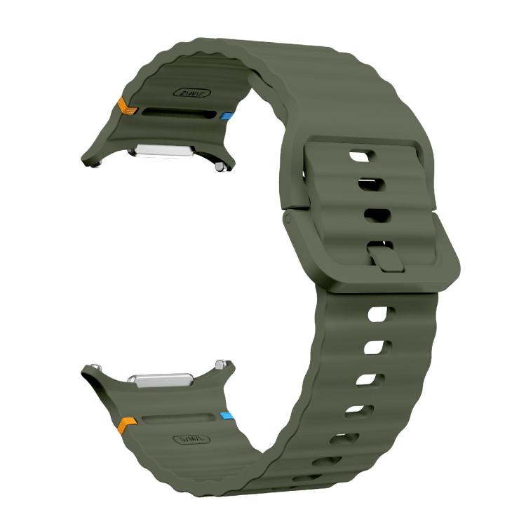 For Samsung Galaxy Watch Ultra 47mm / Ultra 2025 Kalebol Wave-stitched Silicone Strap(Army Green)