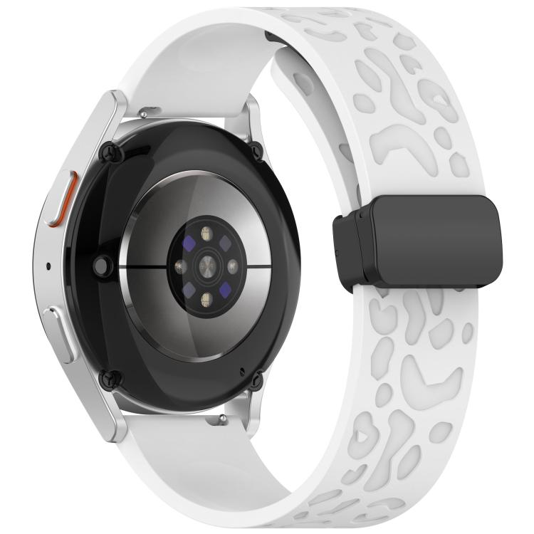 18mm Kalebol Universal Leopard Print Magnetic Folding Buckle Silicone Strap(White)