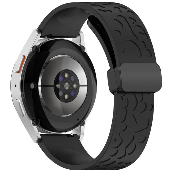 18mm Kalebol Universal Leopard Print Magnetic Folding Buckle Silicone Strap(Black)