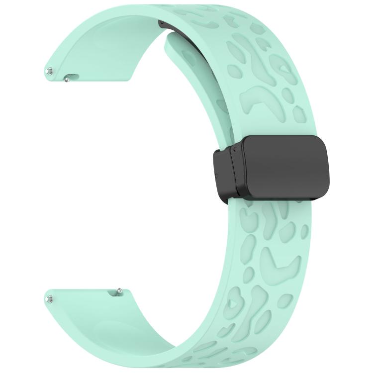 18mm Kalebol Universal Leopard Print Magnetic Folding Buckle Silicone Strap(Teal Blue)