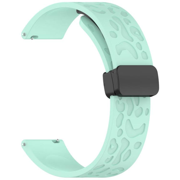 18mm Kalebol Universal Leopard Print Magnetic Folding Buckle Silicone Strap(Teal Blue)
